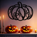 Halloween Pumpkin Metal Wall Art – Black Steel Haunted Fall Decor- KAF506