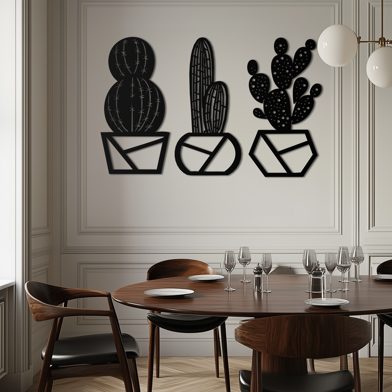 metal succulent wall decor Geometric Cactus Set Metal Wall Art – Modern Black Steel Succulent Dec