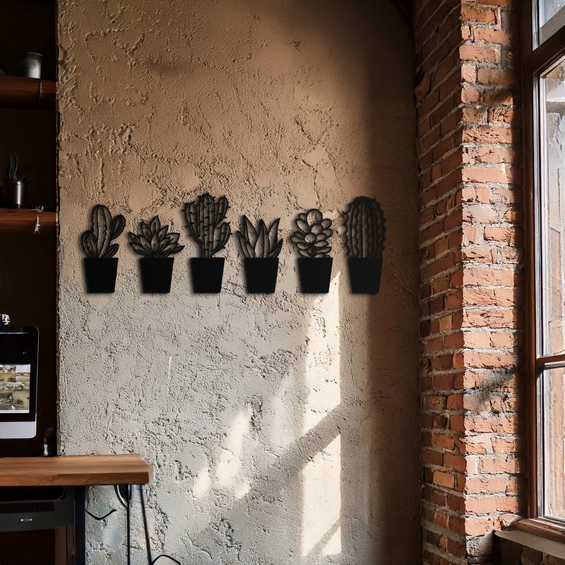 succulent metal wall art Cactus Succulent Plant Metal Wall Art – Modern Black Botanical Home De