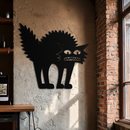 Scared Cat Silhouette Metal Wall Art – Modern Black Cat Halloween Home Decor- KAF524