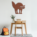 Scared Cat Silhouette Metal Wall Art – Modern Black Cat Halloween Home Decor- KAF524