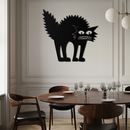 Scared Cat Silhouette Metal Wall Art – Modern Black Cat Halloween Home Decor- KAF524