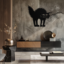 Scared Cat Silhouette Metal Wall Art – Modern Black Cat Halloween Home Decor- KAF524
