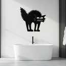 Scared Cat Silhouette Metal Wall Art – Modern Black Cat Halloween Home Decor- KAF524