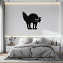 Scared Cat Silhouette Metal Wall Art – Modern Black Cat Halloween Home Decor- KAF524