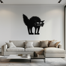 Scared Cat Silhouette Metal Wall Art – Modern Black Cat Halloween Home Decor- KAF524