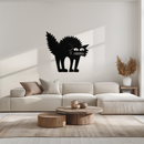 Scared Cat Silhouette Metal Wall Art – Modern Black Cat Halloween Home Decor- KAF524