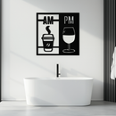 Morning Coffee and Evening Wine Metal Wall Art – AM PM Modern Black Kitchen Decor- KAF547