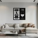Morning Coffee and Evening Wine Metal Wall Art – AM PM Modern Black Kitchen Decor- KAF547