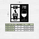Morning Coffee and Evening Wine Metal Wall Art – AM PM Modern Black Kitchen Decor- KAF547