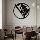 Grim Reaper Circle Metal Wall Art – Dark Gothic Scythe Decor for Horror Enthusiasts- KAF586