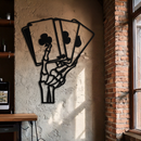 Skeleton Hand Holding Playing Cards Metal Wall Art – Gothic Poker Room Decor-KAF614