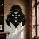 Grim Reaper Hooded Skull Metal Wall Art – Dark Gothic Horror Silhouette Design- KAF637