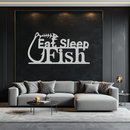 "Eat, Sleep, Fish" Metal Wall Art – Fishing Enthusiast Design with Hook and Phrase- KAF670