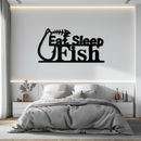 "Eat, Sleep, Fish" Metal Wall Art – Fishing Enthusiast Design with Hook and Phrase- KAF670