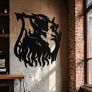 Flame Demon Silhouette Metal Wall Art – Fiery Devil Design for Bold Interiors- KAF690