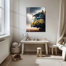 Retro Camper Van Glass Wall Art – Vintage Travel Vibes in UV Printed Style-KAFCD003