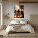 Warrior Battle Scene Glass Wall Art – Epic Medieval Combat in Fiery Detail-KAFCD006
