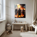 Warrior Battle Scene Glass Wall Art – Epic Medieval Combat in Fiery Detail-KAFCD006