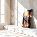 Warrior Battle Scene Glass Wall Art – Epic Medieval Combat in Fiery Detail-KAFCD006
