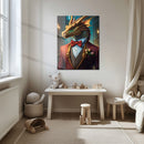 Dapper Dragon Gentleman Glass Wall Art – Fantasy Beast in Elegant Red Suit-KAFCD011
