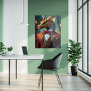 Dapper Dragon Gentleman Glass Wall Art – Fantasy Beast in Elegant Red Suit-KAFCD011