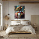 Dapper Dragon Gentleman Glass Wall Art – Fantasy Beast in Elegant Red Suit-KAFCD011