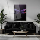 Neon Dragonfly Glass Wall Art – Futuristic Insect Design with Vivid Purple Glow-KAFCD015