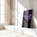 Neon Dragonfly Glass Wall Art – Futuristic Insect Design with Vivid Purple Glow-KAFCD015