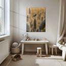 Wheatfield Bird Glass Wall Art – Serene Nature Scene with Golden Light & Minimalist Charm-KAFCD017