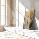 Wheatfield Bird Glass Wall Art – Serene Nature Scene with Golden Light & Minimalist Charm-KAFCD017