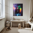 Neon Roaring Bear Glass Wall Art – Psychedelic Cosmic Wildlife Fantasy Scene-KAFCD018