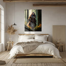 Warrior Huntress Glass Wall Art – Fierce Female Hero in Magical Forest Setting-KAFCD020