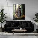 Warrior Huntress Glass Wall Art – Fierce Female Hero in Magical Forest Setting-KAFCD020