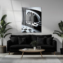 Monochrome Abstract Architecture Glass Wall Art – 3D Optical Illusion UV Print-KAFCD021