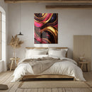 Luxury Gold & Magenta Abstract Glass Wall Art – Glossy UV Print for Modern Interiors-KAFCD026