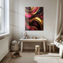 Luxury Gold & Magenta Abstract Glass Wall Art – Glossy UV Print for Modern Interiors-KAFCD026