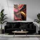 Luxury Gold & Magenta Abstract Glass Wall Art – Glossy UV Print for Modern Interiors-KAFCD026