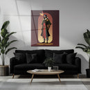 Stylized Warrior Character Glass Wall Art – Bold Heroic UV Print Design-KAFCD034