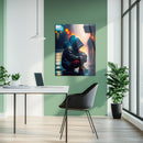Urban Hoodie Figure Glass Wall Art – Moody Neon City Street UV Print-KAFCD038