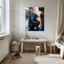 Urban Hoodie Figure Glass Wall Art – Moody Neon City Street UV Print-KAFCD038