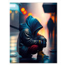Urban Hoodie Figure Glass Wall Art – Moody Neon City Street UV Print-KAFCD038