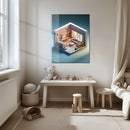 Modern Miniature Room Glass Wall Art – Cozy Interior Design UV Print-KAFCD040