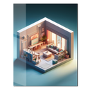Modern Miniature Room Glass Wall Art – Cozy Interior Design UV Print-KAFCD040