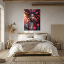 Regal Afro-Futuristic Woman Glass Wall Art – Bold Fashion Portrait UV Print-KAFCD042