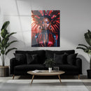 Regal Afro-Futuristic Woman Glass Wall Art – Bold Fashion Portrait UV Print-KAFCD042
