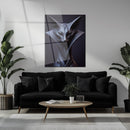 Geometric Feline Sculpture Glass Wall Art – Futuristic Abstract Cat UV Print-KAFCD046