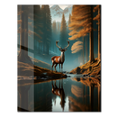 Majestic Deer in Forest Glass Wall Art – Serene Nature Scene UV Print-KAFCD056