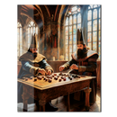 Medieval Strategy Game Glass Wall Art – Fantasy Kings Playing UV Print-KAFCD057