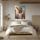 Flying Happy Cat Glass Wall Art – Fantasy City Adventure UV Print-KAFCD058